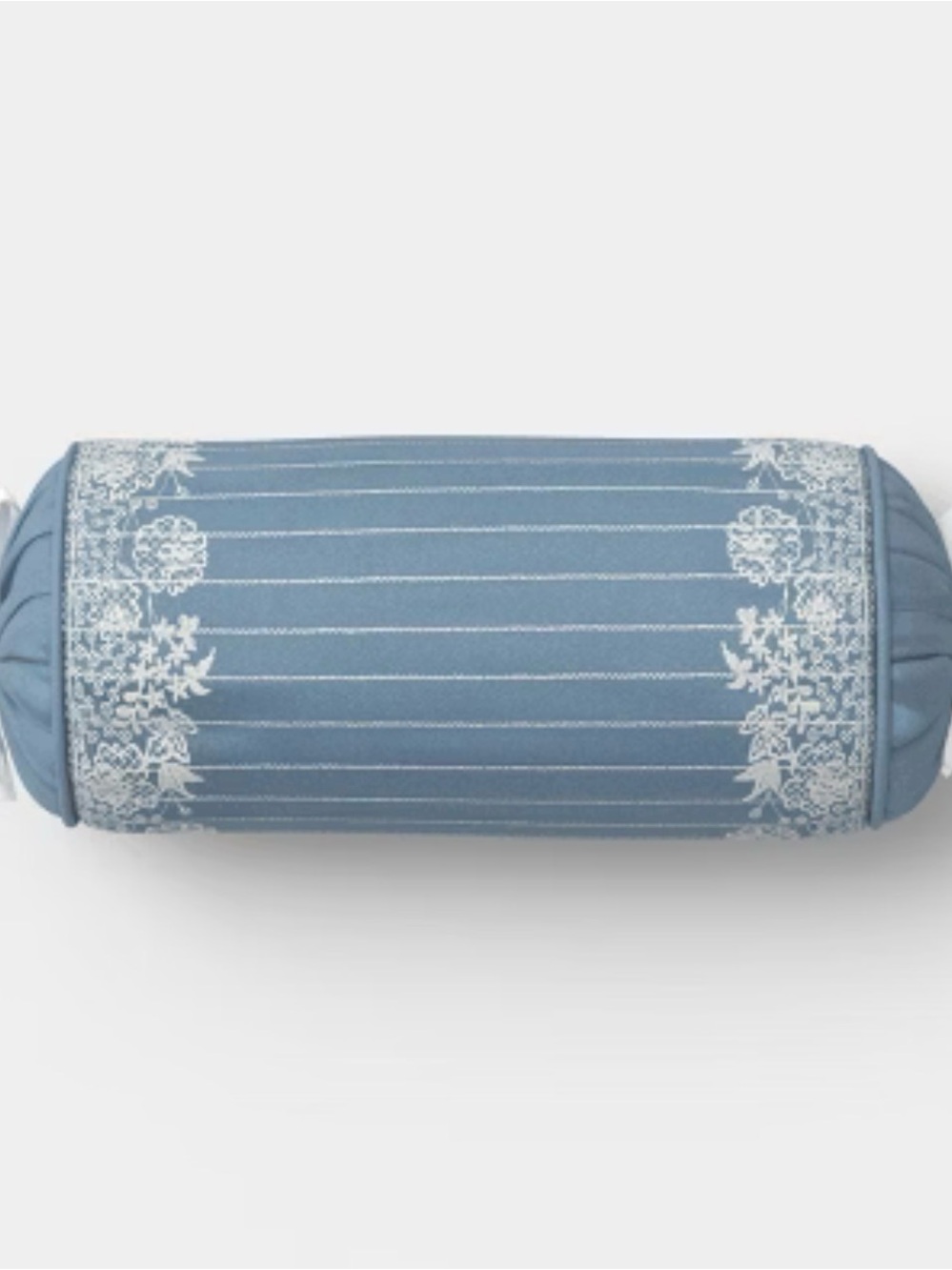 NWT! Blue Bolster 20"X8" WOVEN STRIPE SIDE-TIE OUTDOOR PATIO THROW Pillow